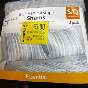 Mainstays Quilted Pillow Shams Two Pack S/Q Blue Vertical Stripes 24" x 30 NWT